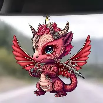 Огненный Веселый Синий Динозавр Акриловый Подвеска для Зеркала Заднего Вида для Яркого Украшения Автомобиля и Брелок