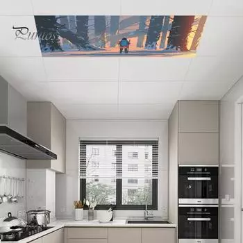 Огнестойкий флуоресцентный светильник из абажура из ткани с пейзажными узорами, магнитный абажур для домашнего офиса A