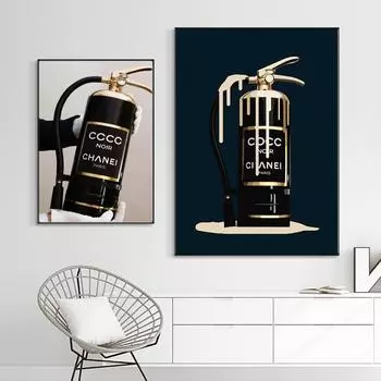 Огнетушитель золотые и черные роскошные постеры, холст, настенные художественные принты, современные поп-картины, украшения для гостиной, дома, фотографии 21x30 No Frame белый