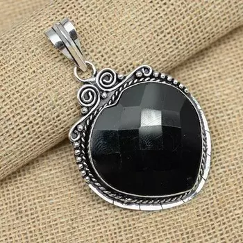 Ограненная черная шпинель, драгоценный камень, серебро 925 пробы, ювелирные изделия, подвеска ручной работы, подарок на день Святого Валентина 2.16 Inches чёрный