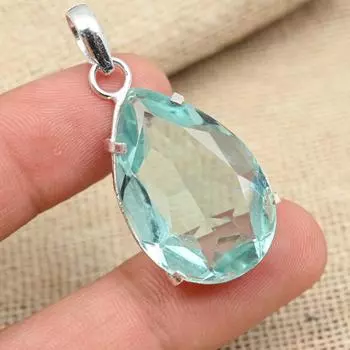 Ограненный Аква Апатит Драгоценный Камень Стерлингового Серебра 925 Кулон Ручной Работы Женские Ювелирные Изделия 1.77 Inches синий