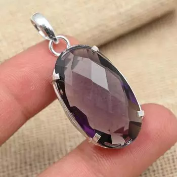 Ограненный аметист драгоценный камень стерлингового серебра 925 ювелирных изделий женский кулон для подарков 1.77 Inches фиолетовый