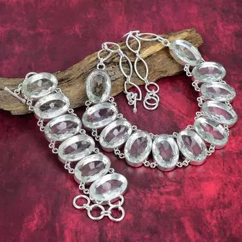 Ограненный белый топаз, драгоценный камень 925, браслет и ожерелье из стерлингового серебра, комплект ювелирных изделий ручной работы, ювелирные изделия новейшего дизайна для свадебного подарка Adjustable With 8 -18 белый