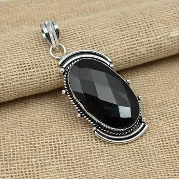 Ограненный черный шпинель драгоценный камень 925 пробы стерлингового серебра ювелирные изделия ручной работы кулон 2.36 Inches чёрный