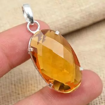 Ограненный цитриновый драгоценный камень стерлингового серебра 925 пробы Подарочная подвеска ручной работы 1.77 Inches жёлтый