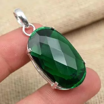 Ограненный драгоценный камень перидот стерлингового серебра 925 пробы ювелирные изделия ручной работы свадебный подарок кулон 1.77 Inches зелёный