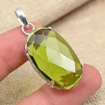 Ограненный драгоценный камень перидот, твердое серебро 925 пробы, ювелирные изделия ручной работы, красивый кулон 1.77 Inches зелёный
