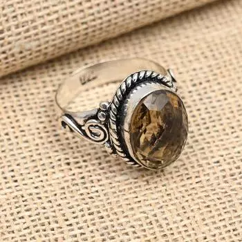 Ограненный дымчатый топаз, драгоценный камень, ювелирные изделия ручной работы, стерлинговое серебро 925 пробы, красивое кольцо для женщин 4 коричневый