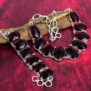 Ограненный гранат, драгоценный камень, комплект ювелирных изделий из стерлингового серебра 925 пробы, комплект ожерелья и браслета ручной работы для нее, красивые украшения из граната овальной формы для любви Adjustable With 8 -18 красный
