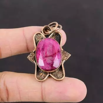 Ограненный кашмирский рубин, кулон с драгоценным камнем, медный кулон, ювелирные изделия ручной работы, современный стиль, кулон, подарок на помолвку, новейший дизайн, медные украшения