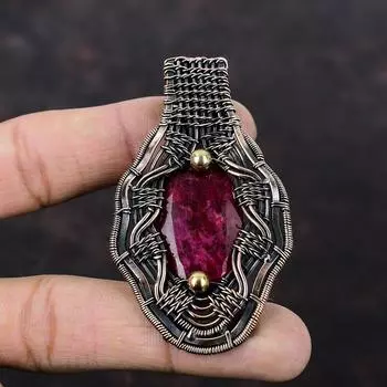 Ограненный кашмирский рубиновый кулон, медная проволока, кулон, медные украшения, кулон ручной работы, оригинальный кулон с драгоценным камнем, подарок для нее, ювелирные изделия из проволоки