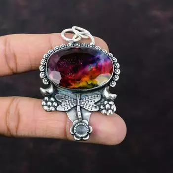 Ограненный кулон из аммолита, стерлингового серебра 925 пробы, ювелирные изделия из настоящего драгоценного камня, кулон ручной работы, подарок для девочки, ювелирные изделия из аммолита, кулон в виде стрекозы