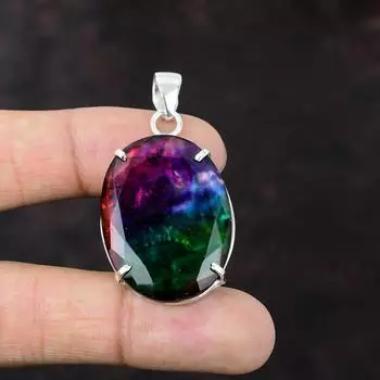 Ограненный кулон с аммолитом. Подвеска из драгоценного камня высшего качества. Уникальный дизайн ювелирных изделий. Подвеска из стерлингового серебра 925 пробы. Изящный кулон ручной работы. Подарок для него.