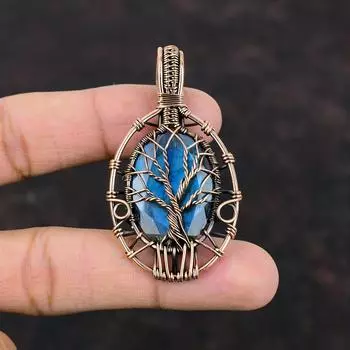 Ограненный Лабрадорит Кулон Древо Жизни Кулон Ювелирные Изделия, Обернутые Медной Проволокой Ювелирные Изделия Ручной Работы Подвеска Из Драгоценного Камня Подвески, Обернутые Медной Проволокой