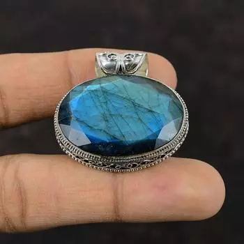Ограненный лабрадоритовый кулон Ювелирные изделия ручной работы Подвеска из стерлингового серебра 925 пробы Замечательные винтажные украшения Подвеска из натурального драгоценного камня Подарок для мамы
