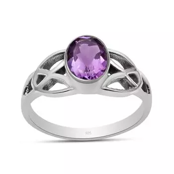 Ограненный натуральный аметист, однотонное кольцо из стерлингового серебра 925 пробы, ручная работа, кольцо-пасьянс Triquetra с кельтским узлом для женщин и девочек 5 фиолетовый
