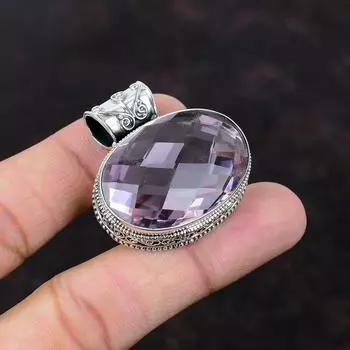 Ограненный розовый кунцит Кулон Высокое качество Ювелирные изделия из драгоценных камней Подвеска из стерлингового серебра 925 пробы ручной работы Розовый кунцит Ювелирные изделия Винтажный кулон для подарка