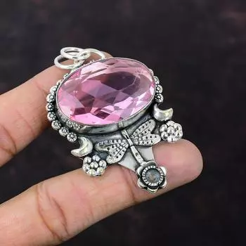Ограненный розовый кунцитовый кулон Стрекоза Ювелирные изделия Подвеска из стерлингового серебра 925 пробы Изящный драгоценный камень Ювелирные изделия ручной работы Подарок для женщин Красивый кулон