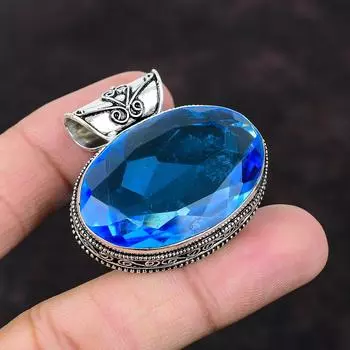 Ограненный швейцарский голубой топаз, подвеска, ювелирные изделия ручной работы, винтажный кулон, подвеска из стерлингового серебра 925 пробы, подвеска из настоящего драгоценного камня, изысканные ювелирные изделия для подарка