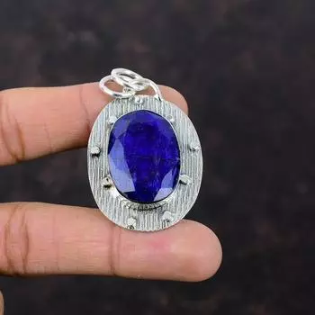 Ограненный Синий Сапфир Кулон Ювелирные Изделия Ручной Работы Стерлингового Серебра 925 Кулон Подвеска Из Драгоценного Камня Стильный Ювелирный Подарок Для Женщин Красивые Ювелирные Изделия