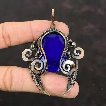 Ограненный Синий Сапфир Кулон Медная Проволока Обернутый Драгоценный Камень Ювелирные Изделия Кулон Ручной Работы Медная Проволока Кулон Подарок Для Женщин Последний Дизайн Кулон