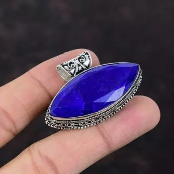 Ограненный Синий Сапфир Подвеска Ювелирные Изделия Ручной Работы Оригинальный Подвеска С Драгоценным Камнем Подвеска Стерлингового Серебра 925 Пробы Винтаж Подвеска Серебряные Ювелирные Изделия Для Подарка