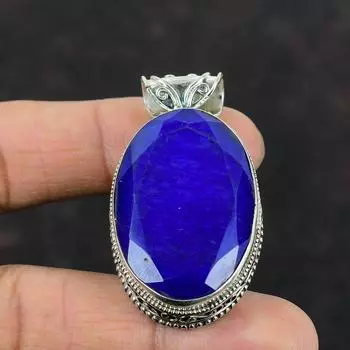 Ограненный Синий Сапфир Подвеска Подвеска из Натурального Драгоценного Камня Стерлингового Серебра 925 Подвеска Ювелирные Изделия Ручной Работы Винтаж Подвеска Для Подарков Серебряные Ювелирные Изделия