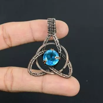 Ограненный синий топаз драгоценный камень ручной работы из чистой медной проволоки подвеска для ювелирных изделий для женщин 2.56 Inches синий