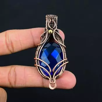 Ограненный танзанит, драгоценный камень, кулон ручной работы из чистой медной проволоки, обернутый ювелирными изделиями на День Благодарения 2.56 Inches синий