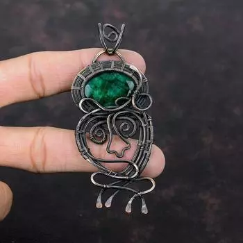 Ограненный замбийский изумруд, медный кулон, медная проволока, кулон с драгоценным камнем, медные украшения ручной работы, подарок на помолвку, изящные ювелирные изделия из проволочной обмотки