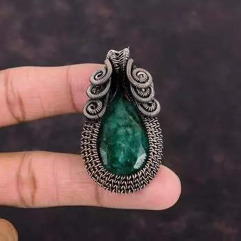 Ограненный замбийский изумруд, медный кулон, ювелирные изделия в проволочной обертке, кулон ручной работы, медный ювелирный подарок, кулон из проволочной обертки, ювелирные изделия из изумруда, драгоценного камня