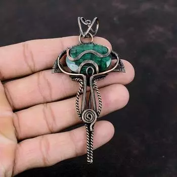 Ограненный замбийский изумрудный кулон, кулон в медной проволоке, стильный кулон ручной работы, ювелирный подарок для него, ювелирные изделия из медного драгоценного камня
