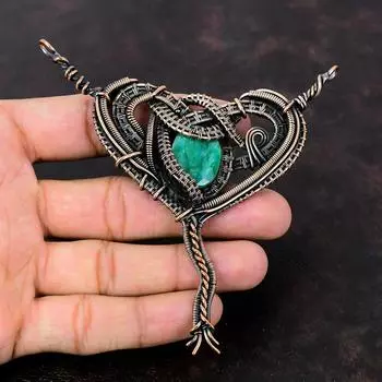 Ограненный замбийский изумрудный кулон, медная проволока, кулон, кулон ручной работы, драгоценный камень, медные украшения, подарок на помолвку, ювелирные изделия из натурального изумруда