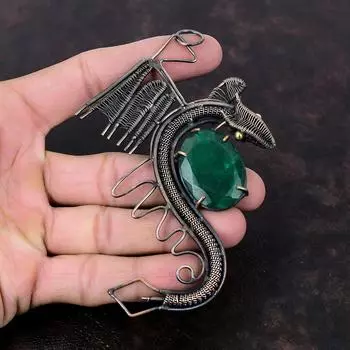 Ограненный замбийский изумрудный кулон, медная проволока, кулон, элегантные ювелирные изделия ручной работы, кулон с драконом, кулон с драгоценным камнем, медные украшения для подарка