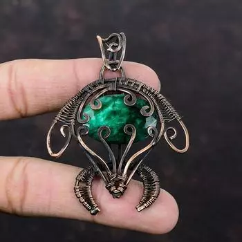 Ограненный замбийский изумрудный кулон, медная проволока, обернутая кулоном, черепаховый кулон, драгоценный камень, ювелирные изделия ручной работы, женский кулон, медные ювелирные изделия для подарка