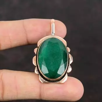 Ограненный Замбийский Изумрудный Кулон Медный Кулон Подвеска из Натурального Драгоценного Камня Подвеска Ручной Работы Медные Ювелирные Изделия Подвеска Из Целебного Камня Подарки Для Жены
