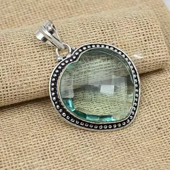 Ограненный зеленый аметист Твердый стерлинговый серебристый стерлинговый серебристый стерлинговый серебристый 925 Ювелирные изделия ручной работы Изящный кулон 1.96 Inches зелёный