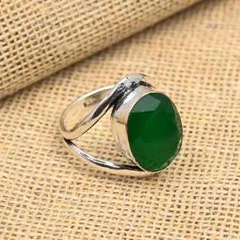 Ограненный зеленый оникс, драгоценный камень, стерлинговое серебро 925 пробы, красивое кольцо ручной работы для нее 4 зелёный