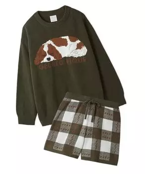 Ограниченная серия Air Moco SLEEPING DOG JQD пуловер клетчатые шорты SET PWNT245364 GRN [мороженое пике] и женские зелёный