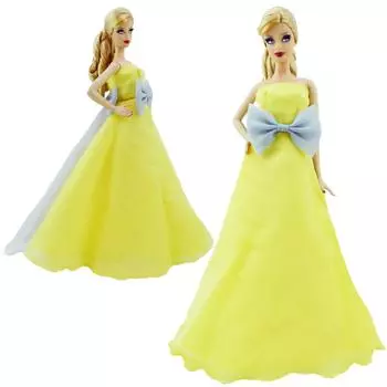 Ограниченное количество кукольных платьев ручной работы, праздничное бальное длинное платье, свадебное платье, кружевная одежда для куклы Барби, аксессуары для кукольного домика, коллекция игрушек жёлтый/серый