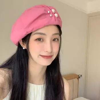 Ограниченный по времени берет Sweet Girl~ Rose Pink Pearl Temperament для женщин, летний, тонкий, дышащий, универсальный, в стиле ретро M56-58cm
