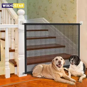 Ограждения для собак с 4 крючками, изолированные сетчатые ограждения для лестниц, новые складные дышащие сетчатые манежи для собак, ограждение безопасности 72x110cm чёрный