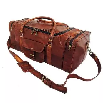 Огромная 24-дюймовая спортивная сумка из натуральной винтажной кожи для отдыха и путешествий на ночь 24 X 9 X 9 коричневый