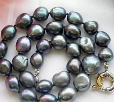 ОГРОМНОЕ 17-дюймовое ОЖЕРЕЛЬЕ С ЖЕМЧУГОМ в стиле барокко, черное, пресноводное, с изображением павлина