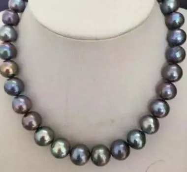 ОГРОМНОЕ ИДЕАЛЬНОЕ ОЖЕРЕЛЬЕ 9-10 мм С ТАИТЯНСКИМ ЧЕРНЫМ, КРАСНЫМ ЗЕЛЕНЫМ ЖЕМЧУГОМ 17,5