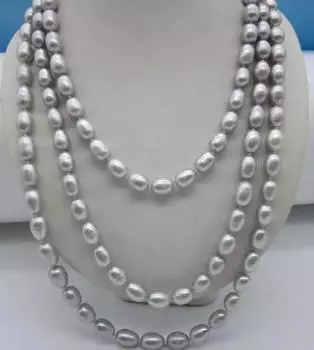 ОГРОМНОЕ ОЖЕРЕЛЬЕ 50 ДЮЙМОВ 9–10 ММ ИЗ НАТУРАЛЬНОГО СЕРОГО ЖЕМЧУГА ЮЖНЫХ МОРЕЙ