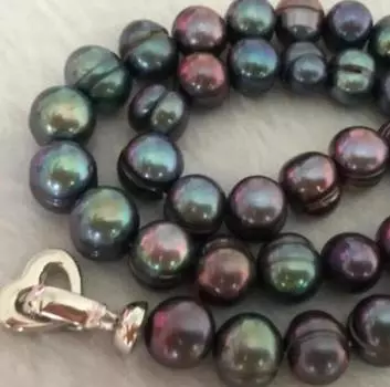 Огромное ожерелье из черного зеленого жемчуга Южного моря в стиле барокко 9-10 мм, 18 дюймов