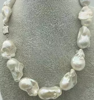 ОГРОМНОЕ ОЖЕРЕЛЬЕ С БЕЛЫМ БАРОЧНЫМ ЖЕМЧУГОМ ЮЖНОГО МОРЯ 18 ДЮЙМОВ