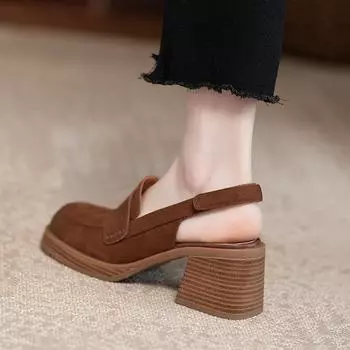 Огромные удобные босоножки с толстой подошвой и круглым носком на толстом каблуке женские 2024 года, новые туфли в стиле ретро с толстыми подошвами и круглым носком сзади, пустые туфли на липучках на высоком каблуке 35