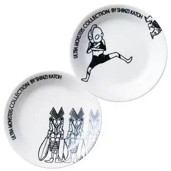 Ogura Pottery Ultra Monsters collection Lightweight Curry Plate Set of 2 Ultraman x Bartan Stars